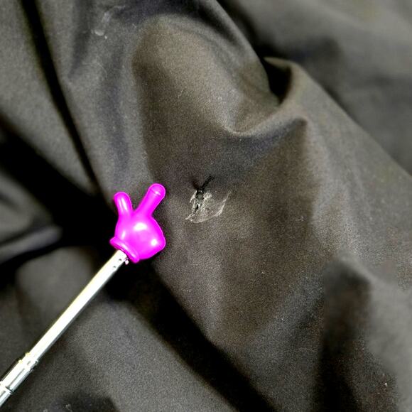 Chaps Men's Medium Black Jacket Blue Lining Polyester Zip Up Coat Flaw on Sleeve - Picture 8 of 9